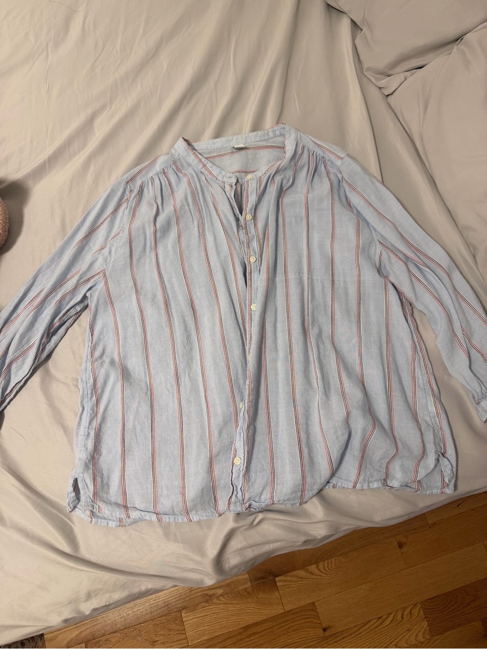Old Navy Light Blue Button-Down Shirt with Red Stripes